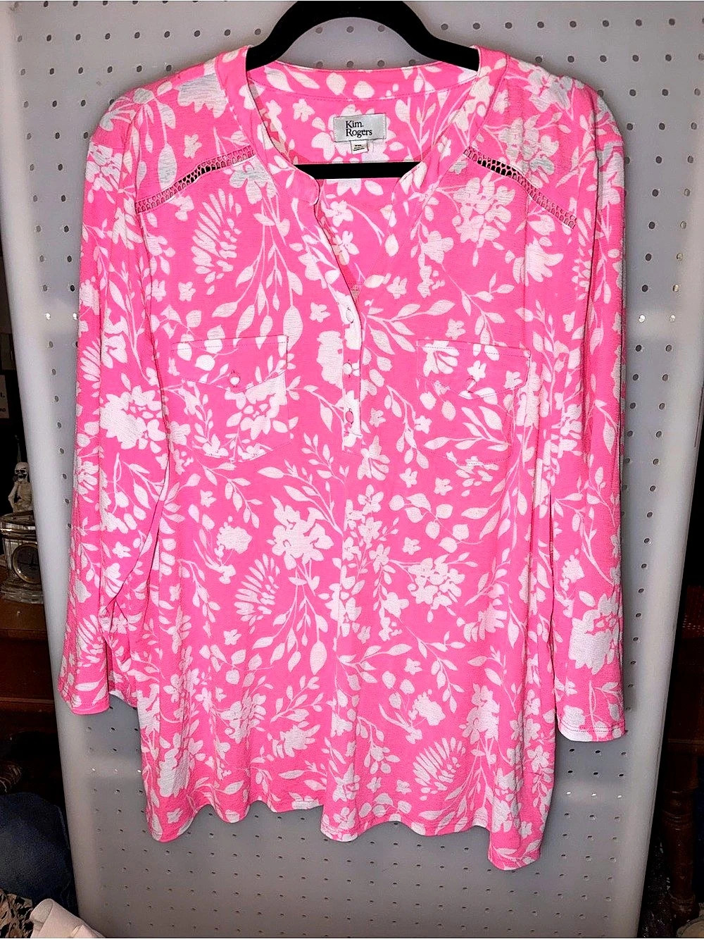 Kim. Rogers Floral Tunic in Pink & Gray Size XXL